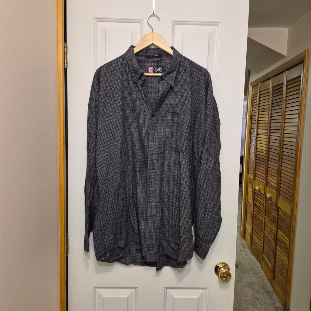 Chaps Ralph Lauren Mens 3XL Button Down Shirt Long Sleeve Navy Gray Plaid Cotton